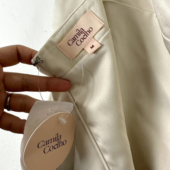 NWT Camila Coelho Reyna‎ Pearl White Satin Maxi Dress Size Medium - Picture 9 of 10